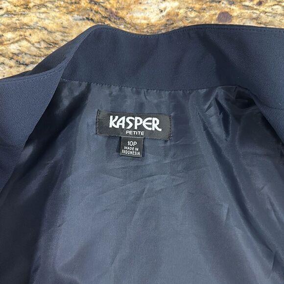 Kasper Navy Blue Collared Blazer Jacket Size 10 P - Picture 6 of 10